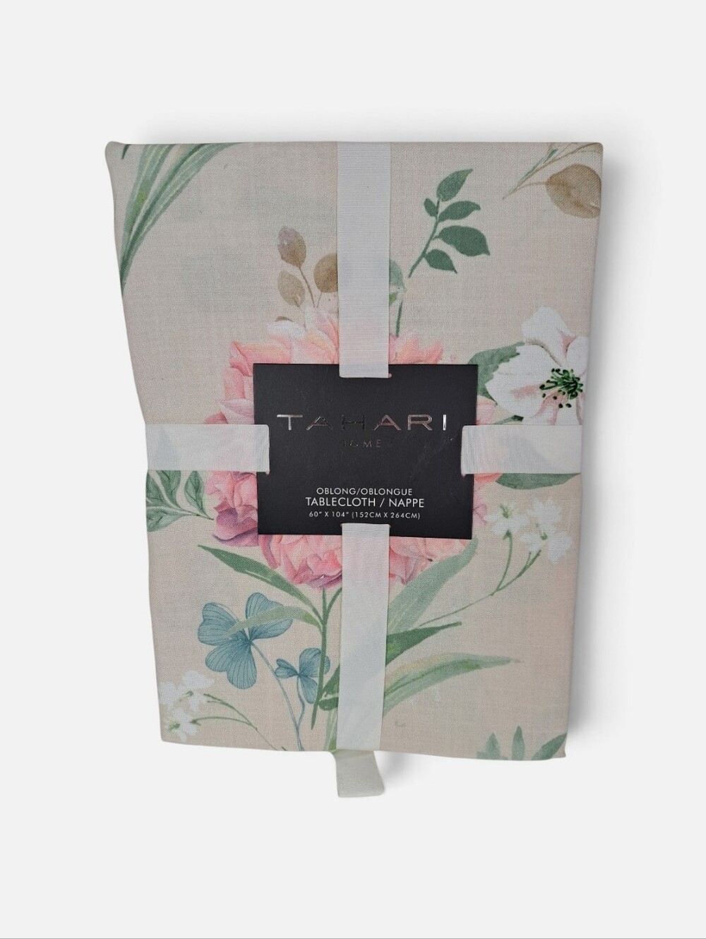 Tahari Floral Oblong Tablecloth in Pink and Green
